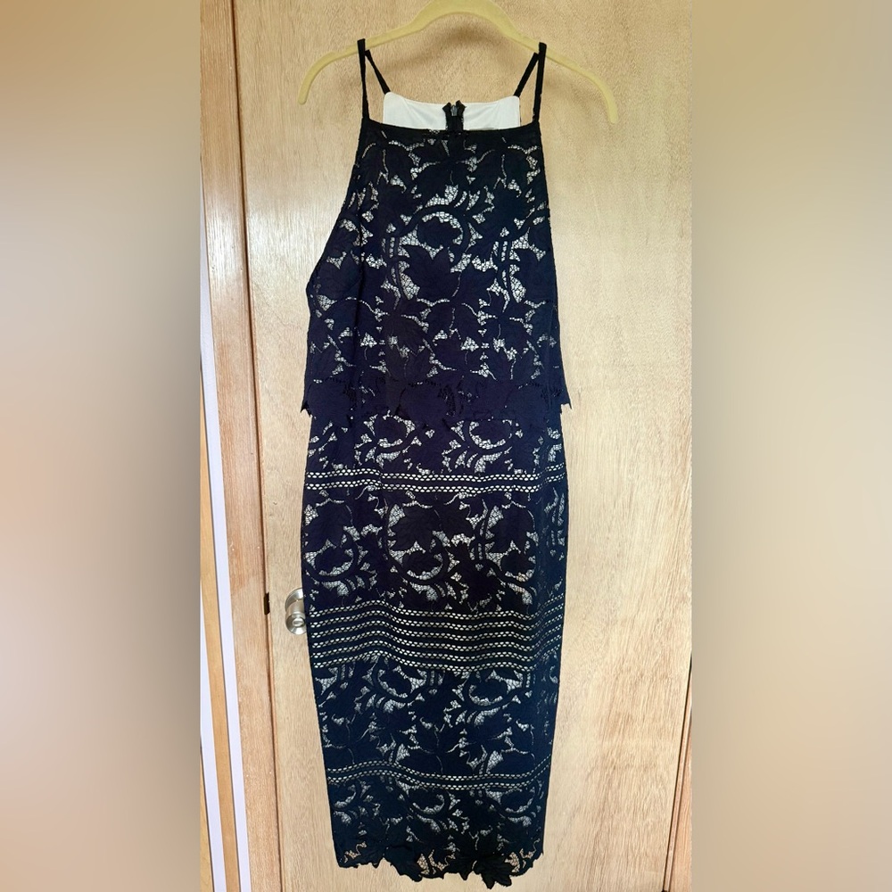ASOS Navy One Shoulder Lace Dress
